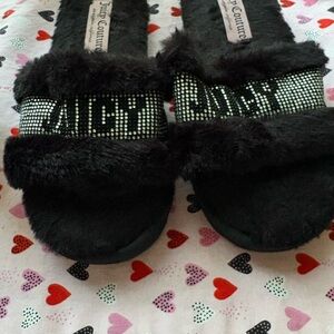 Juicy Couture Black Fuzzy Slippers
